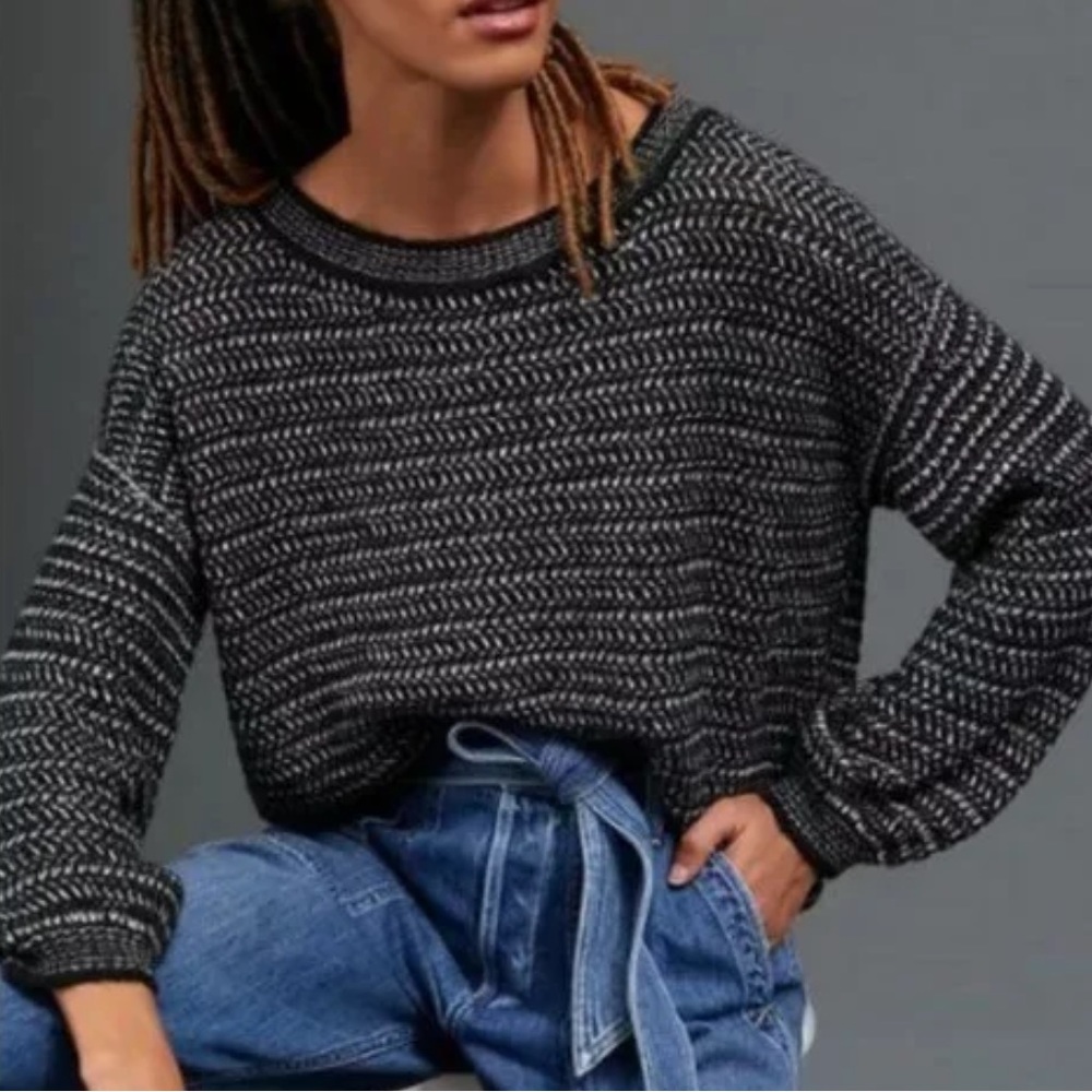 Anthropologie Black & White Marled Knit Sweater